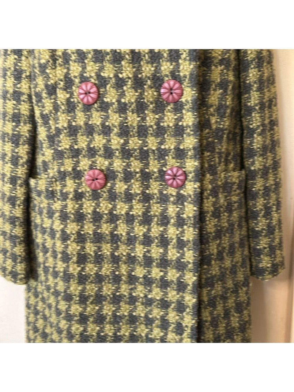 INC Green/gray plaid double breasted overcoat size M - Picture 3 of 8